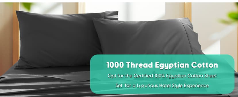 SONORO KATE 100% Egyptian Cotton Sheets Set - 1000 High Thread Count, Luxury 5-Star Hotel Sateen Bed Sheets, Soft, Breathable Long Staple Sheets, Fit up to 16" - 4 PC (Black,Queen)
