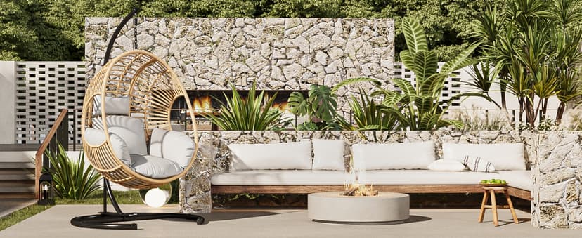 Hanging Egg Chair with Stand - Egg Swing Chair Outdoor Indoor Patio Wicker Chair Swing Hammock Egg Chairs 400lbs Capacity for Outside Patio, Bedroom, Garden and Balcony