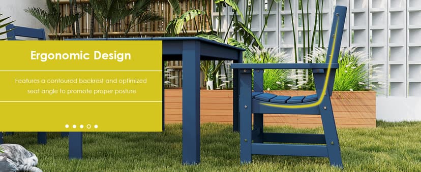 GREENVINES 7-Piece Outdoor Dining Set | HDPE | Patio Table and Chairs Sets for 6 | Patio Furniture | All Weather | Umbrella Hole | Blue| for Backyard Poolside Garden