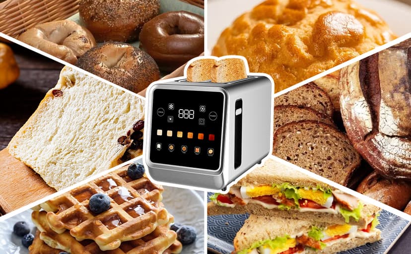 Toaster Touch Screen Toaster 2 Slice with LCD Display Stainless Steel Digital Timer Toasters 6 Bread Types& 6 Shade Settings Smart Extra Wide Slots Tostadora With Bagel Cancel,Defrost Functions