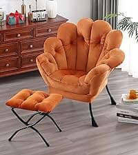 Welnow Lazy Chair with Ottoman, Modern Lounge Accent Chair with Armrests and a Side Pocket, Leisure Sofa Armchair, Reading Armchair with Footrest for Small Space, Plush Grey