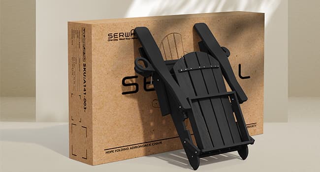 SERWALL HDPE Folding Adirondack Chair with Dual Cup Holder - Composite Adirondack Chair - Black