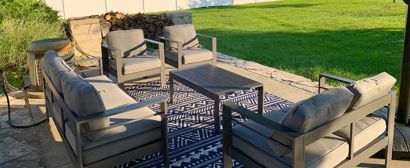 Wisteria Lane Patio Furniture Aluminum Sofa, All-Weather Outdoor 3 Seats Couch, Black Metal Chair with Light Grey Cushions