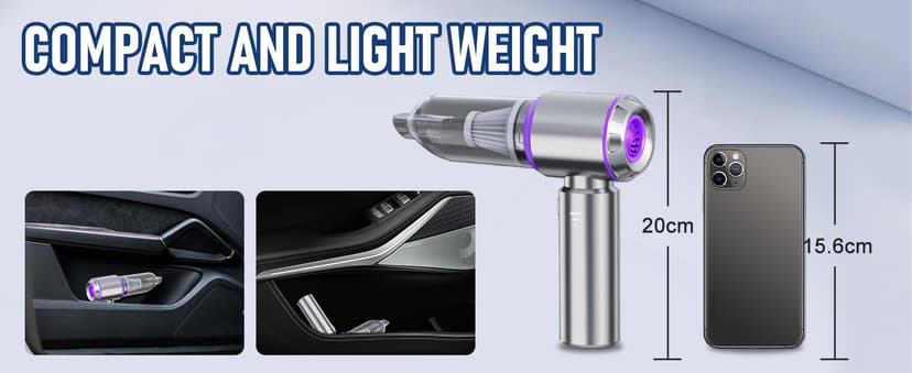 Car Vacuum Portable Cordless 20000PA High power Mini Vacuum Cleaner 4-in-1 Compressed Air Duster & Air Blower & Pump Hand Held Vacuum with Brushless Motor for Car, Home, Office,Camping (Purple)