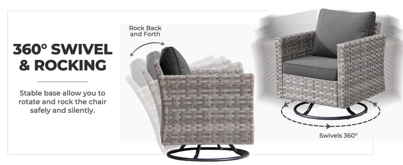 ovios 10 Pieces Patio Furniture Set, Outdoor Wicker Sectional Sofa with 42" Fire Pit Table Swivel Chairs, Modern Modular Deep Seat Rattan Couch Conversation Sets, Black