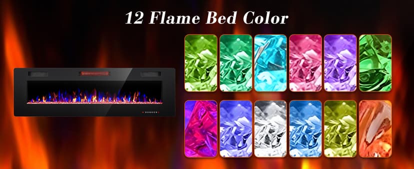 60" Electric Fireplace in-Wall Recessed and Wall Mounted 1500W Fireplace Heater and Linear Fireplace with Timer/Multicolor Flames/Touch Screen/Remote Control