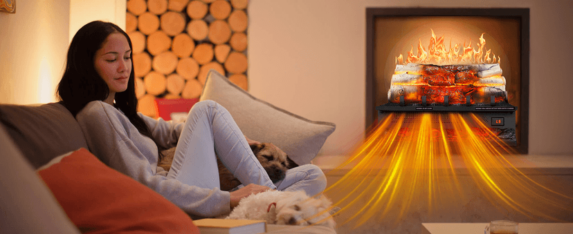 Electric Fireplace Log Heater 750W/1500W, 20" Electric Fireplace Insert with Adjustable 5 Flame Brightness&Speed/3 Music Sounds/Remote Control/8Hrs Timer for Home, Room, Office Decor