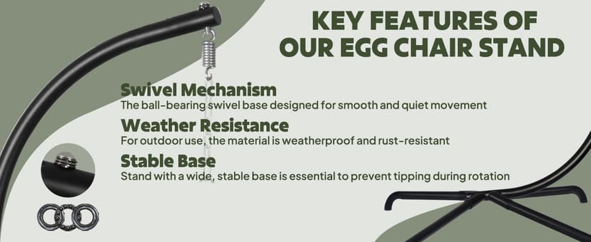 Chihee Hanging Egg Chair Stand,Strong Iron Hammock Chair Frame with Spring Hook Stable Base,Heavy Duty Swing Chair Stand 330 lbs,C Stand for Hanging Chair Indoor Outdoor Bedroom Patio Garden Balcony