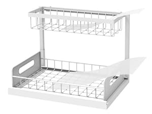 REALINN Under Sink Organizer, Pull Out Cabinet Organizer 2 Tier Slide Out Sink Shelf Cabinet Storage Shelves, Under Sink Storage for Kitchen Bathroom Cabinet, White, 1 Pack