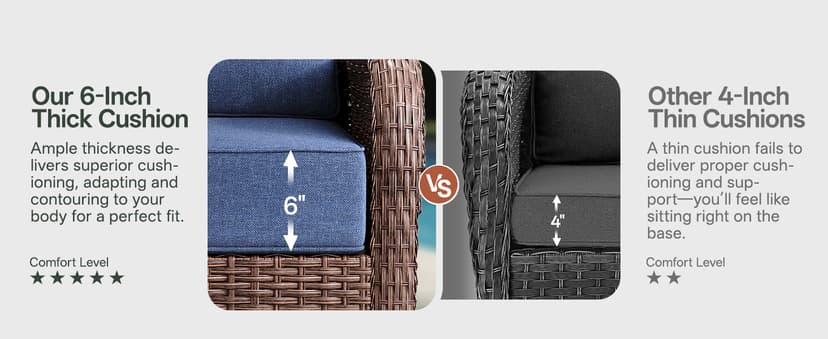 Patio Furniture Set with 6-Inch Thick Cushions, High Back Outdoor Swivel Rocker Chairs, Patio Couch and Ottomans, 6-Piece Easy Assembly Conversation Set for Porch Deck Pool Yard in Blue