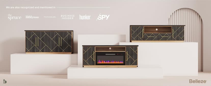 BELLEZE 65 Inch Modern Farmhouse Industrial Style Entertainment TV Stand for TVs Up to 70 Inches, Versatile Media Cabinet with Shelves and Storage - Veropeso (Espresso)