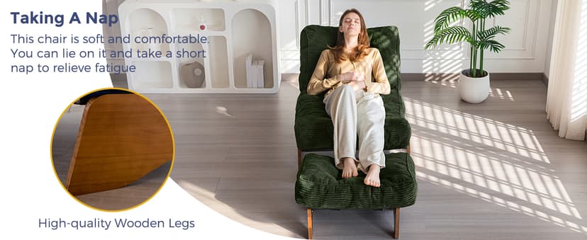 MAXYOYO Accent Chair with Ottoman Adjustable Backrest, Tufted Living Room Chair Upholstered Lounge Chair with Footrest Set, Modern Chair Cozy Reclining Chair for Reading Room, Green