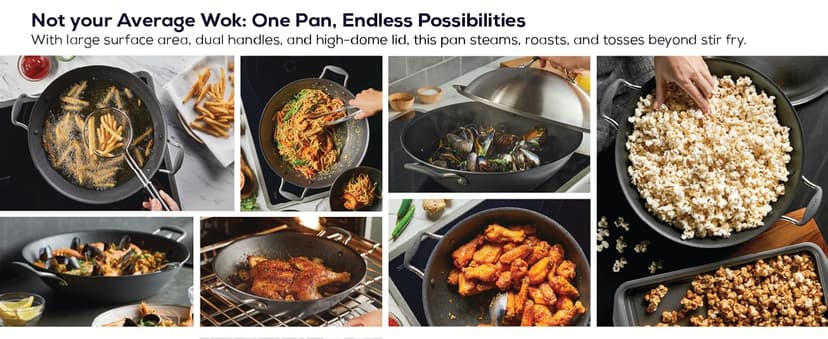 Circulon A1 Series with ScratchDefense Technology Nonstick Induction Wok with Lid, 14 Inch, Graphite