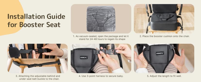 HOMEAL Booster Seat for Kitchen Chair, Breathable Toddler Booster Seat for Dining Table with Backrest and Adjustable Straps, Portable Travel Toddler Booster Seat, Dark Grey