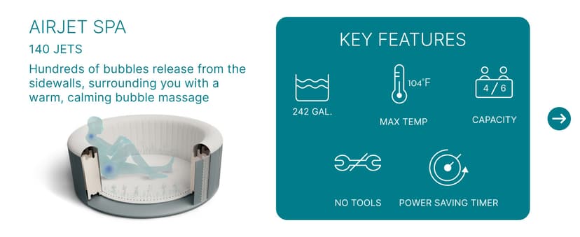 Bestway SaluSpa Honolulu AirJet Large Round 4 to 6 Person Inflatable Hot Tub Portable Outdoor Spa with 140 AirJets and EnergySense Cover, Grey