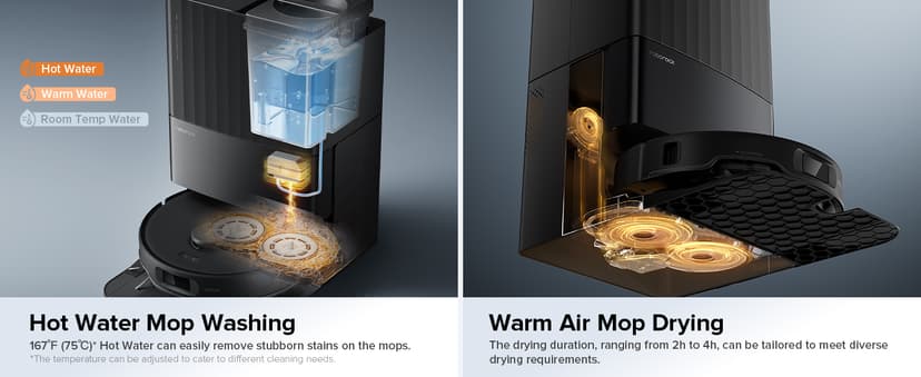 roborock Qrevo Edge S5A Robot Vacuum and Mop, 17,000Pa, Zero-Tangling, DuoDivide Main Brush, FlexiArm Side Brush, Hot Water Mop Washing & Self-Cleaning, Warm Air Drying, Self-Emptying, Black