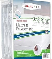 Guardmax Zippered Mattress Encasement - Queen Size - 100% Waterproof and Bed Bug Proof Mattress Protector - 6 Sided Absorbent Mattress Cover - Bed Sheet is Soft, Breathable, and Hypoallergenic.