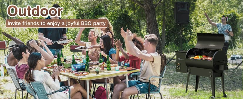 KingChii Portable Electric Wood Pellet Grill & Smoker with Foldable Legs, 456 SQ.IN Grill Capacity, 18LB Hopper, with PID Temperature Control (180-425°F) for Backyard Camping Bake and Roast, Black