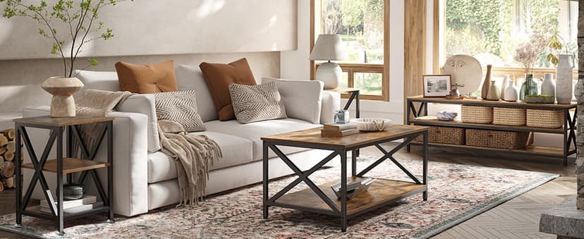 End Tables Living Room Set of 2, 16" D x 16" W x 24" H, Indoor End Tables Living Room with Storage Shelf, Square End Table Set of 2, X-Shaped Night Stands for Bedroom, Farmhouse Wood Side Tables