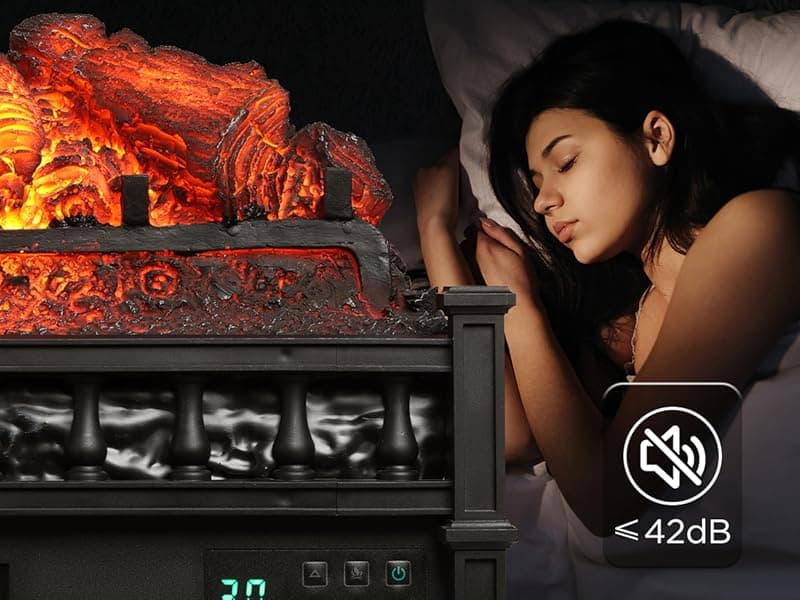 TURBRO Eternal Flame 26 in. WiFi Infrared Quartz Electric Fireplace Log Heater with Sound Crackling, Realistic Pinewood Logs, Adjustable Flame Colors, Remote Control, Thermostat, Timer, 1500W Black