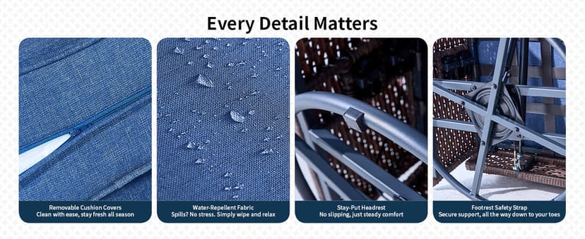 Swivel Patio Recliner Chairs Set of 2, 360° Rotation Outdoor Lounge Chairs, Adjustable Backrest & Footrest, Wide Armrests, PE Wicker with Removable Cushions for Deck, Poolside, Garden