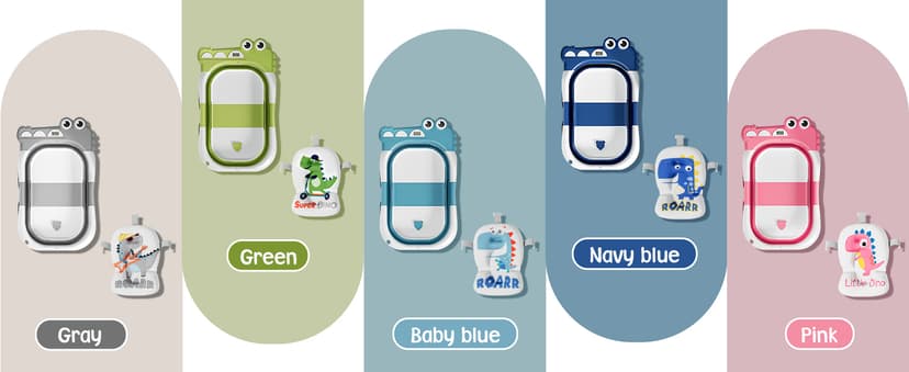 MoreFeel Collapsible Baby Bathtub for Newborn with Thermometer & 1 Hooded Towel & 1 Soft Floating Cushion,Portable Travel Bathtub with Drain Hole, Durable Foldable Baby Tubs for Infants to Toddler