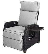 Grand patio Outdoor Recliner with Independent Adjustable Back and Footrest, Air Pump 150° Lay Flat Reclining Chair Removable Olefin Cushion Flip-Up Table Wicker Grey 1PC