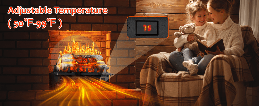 Electric Fireplace Log Heater 750W/1500W, 20" Electric Fireplace Insert with Adjustable 5 Flame Brightness&Speed/3 Music Sounds/Remote Control/8Hrs Timer for Home, Room, Office Decor
