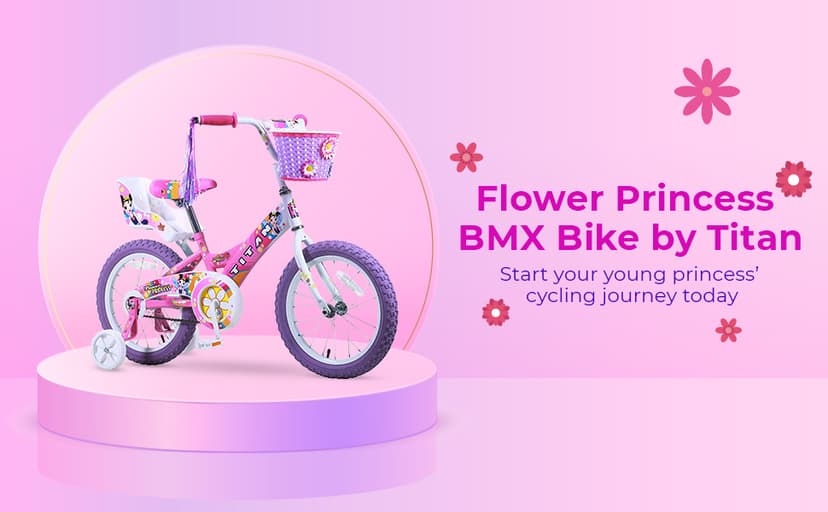 Titan Girls BMX Bike for Kids Ages 4-7, 16-Inch Wheels, 9-Inch Frame, Training Wheels, Toy Seat, Doll Basket, Streamers, First Bike, Princess Bicycle, Gift for Girls