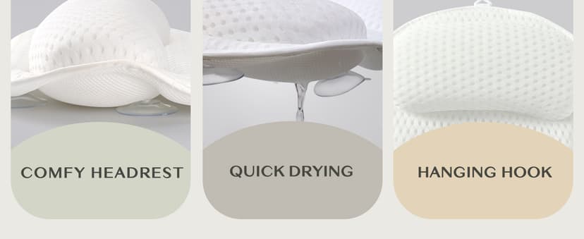 Bath Pillow Luxury Bathtub Pillow, Extra Soft & Comfortable Bath Pillows for Tub Head Neck and Back Support, with 4D Air Mesh Cushions & Non-Slip Suction Cups - Bath Accessories Spa Gifts for Women
