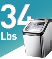 EUHOMY Nugget Ice Maker Countertop with Handle, Ready in 6 Mins, 34lbs Per Day, Removable Top Cover, Auto-Cleaning, Portable Sonic Ice Maker with Basket and Scoop, for Home/Party/RV/Camping (Black)