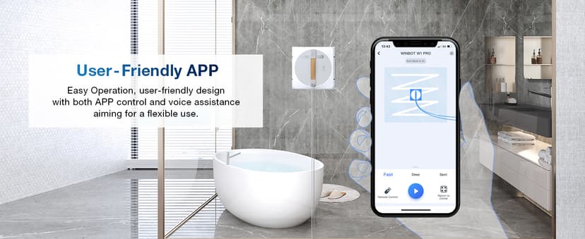 ECOVACS Winbot W1 Pro Window Cleaning Robot, Intelligent Cleaning with Dual Cross Water Spray Technology, Win SLAM 3.0 Path Planning, 2800Pa Suction Power, Edge Detection Technology, App Control,Grey