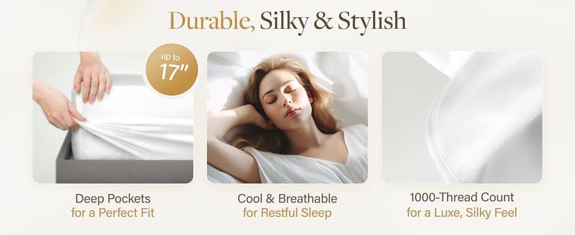 LANE LINEN 100% Egyptian Cotton 1000 TC King Bed Sheets, Eco Friendly No Pill Naturally Cooling Sheet King Size, Soft & Comfy Sateen Weave Silky Smooth Finish, Available in Variety of Colors -Ivory