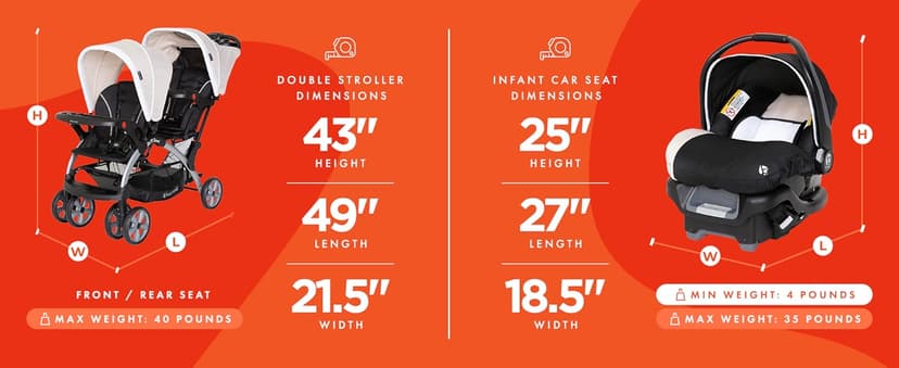 Baby Trend Infant and Toddler Double Stroller & Car Seat Combo, 2 Pc Set, Khaki - Portable and Lightweight Stroller Duo and Car Seat Travel System Tandem
