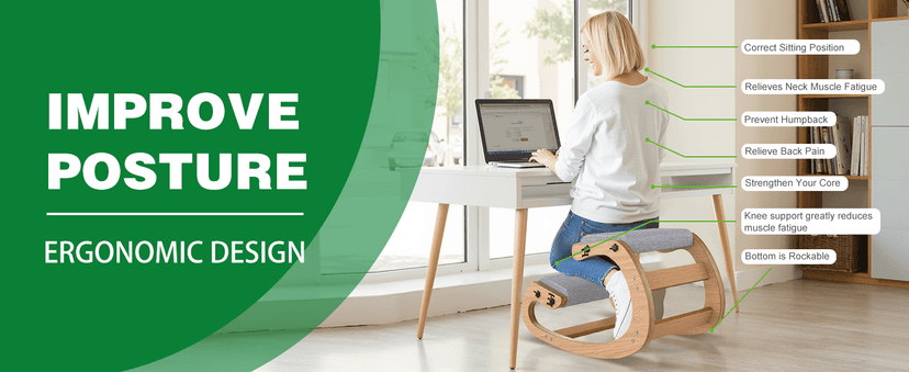 Ergonomic Kneeling Chair with Wooden Frame - Adjustable Height Office Chair with Soft Padding for Back Pain Relief, Posture Correcting Home & Office Desk Chair
