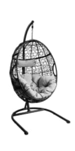 Giantex Hanging Chaise Lounger Chair, Arc Stand Porch Swing Chair w/Canopy, Cushion Built-in Pillow, Outdoor Freestanding Swing Hammock Chair for Patio Poolside Backyard Garden (Orange)