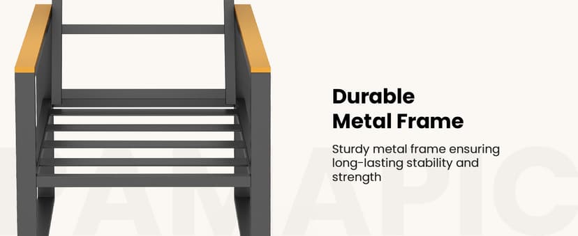 Pamapic 4 Pieces Outdoor Patio Furniture Set, Modern Metal Balcony Furniture with Plastic-Wood Coffee Table, All-Weather Patio Conversation Set with Thick Cushion for Balcony, Porch, Gray