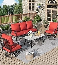Patio Furniture Set 7 pcs, Outdoor Patio Furniture, 3-Seat Sofa, 2 Single Chairs, 2 Swivel Chairs, 2 Ottomans and 5.75" Extra Thick Cushion, Patio Conversation Set for Backyard Deck,Grey