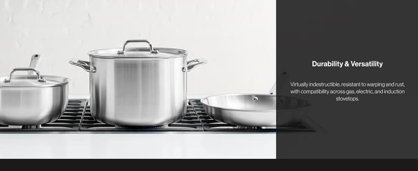 Misen 5-Ply Stainless Steel Cookware Set - Versatile, Dishwasher Safe - 9-Piece Set - 10" Skillet, 12" Skillet + Lid, 3 QT Saute Pan + Lid, 3 QT Saucier + Lid, 8 QT Stockpot + Lid