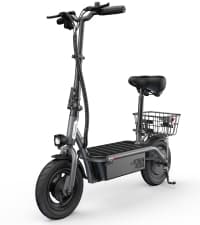 iScooter Electric Scooter with Seat, 37/21 Miles Long Range & 28/19/15.6 MPH Top Speed, 14"/12"/10" Pneumatic Tire, Height Adjustable Seat & Handlebar, Dual Suspensions Commuting Scooter with Basket