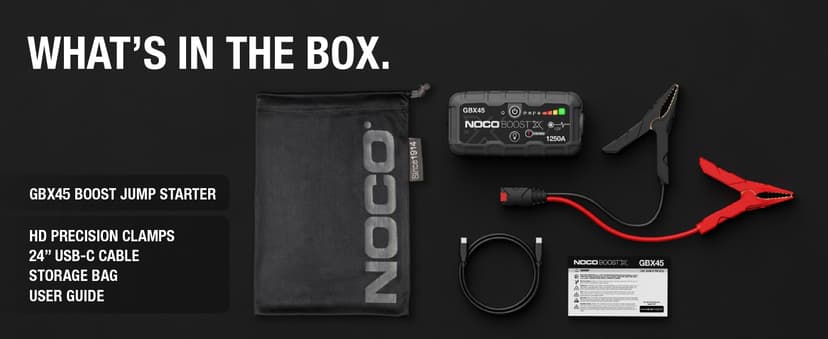 NOCO Boost X GBX45: 1250A UltraSafe Jump Starter – 12V Lithium Battery Booster Pack, Portable Jump Box, Power Bank & Jumper Cables - for 6.5L Gas and 4.0L Diesel Engines