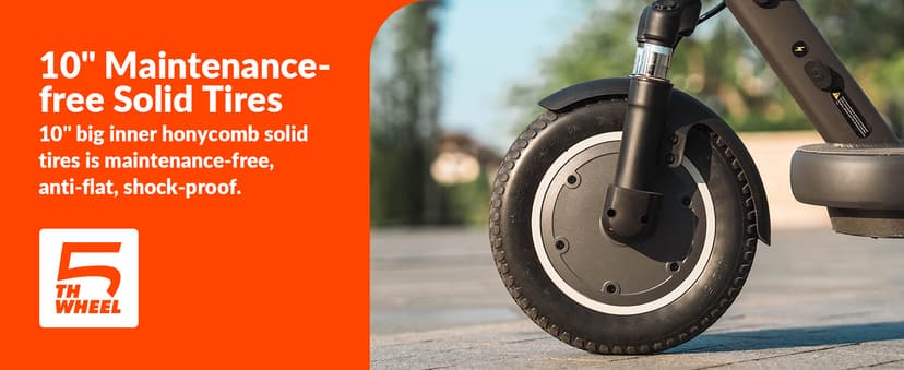 5TH Wheel V40 PRO Electric Scooters, 48V 800W Peak Motor & 20 MPH, 24.9 Miles Range, 10" Solid Tires, Front-N-Rear Suspension and Ambient Light, Folding Sport Scooters with Dual Brake System and APP