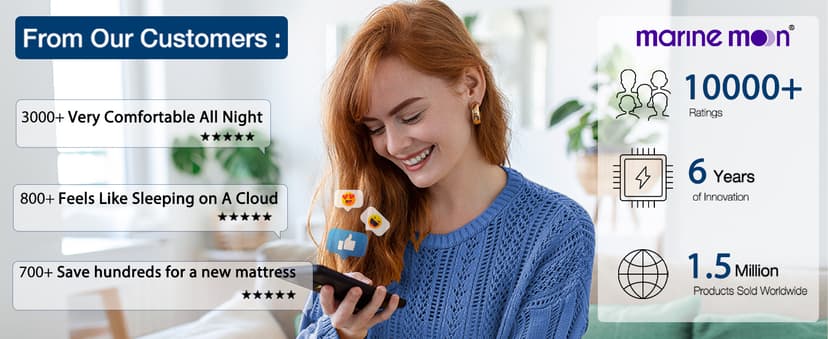 Marine Moon Mattress Topper King, Cooling Plush Pillow Top, Extra Thick Hotel Quality Down Alternative Filled, Softest Fluffy Mattress Toppers for Back Pain