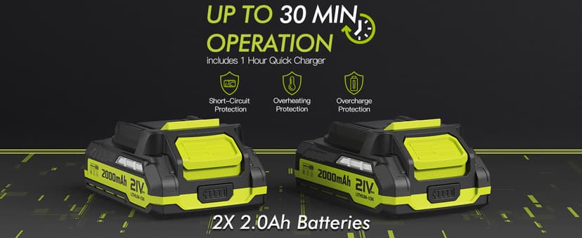 Leaf Blower Cordless - 21V Powerful Electric Leaf Blower with 2 Batteries and Charger, 2 Speed Modes, 2.0Ah Lightweight Battery Powered Leaf Blowers for Lawn Care, Patio, Dust, Blowing Leaves