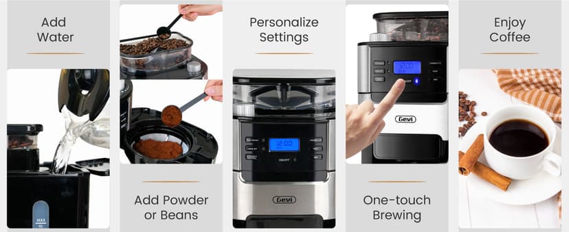 Gevi 10-Cup Coffee Maker with Built-in Burr Grinder, Programmable Timer, 1.5L Water Tank, Reusable Filter & Warming Plate – Drip Coffee Machine for Fresh Ground Coffee