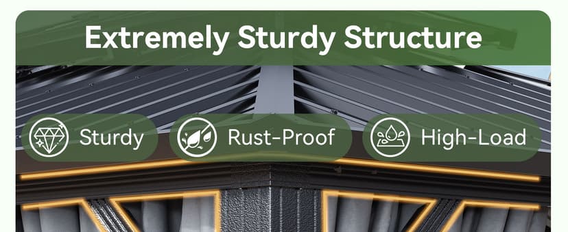 Aoxun Hardtop Gazebo 10x12, Aluminum Frame Canopy with Double Galvanized Steel Roof, Outdoor Gazebo with Breathable Netting and Privacy Curtain for Backyard