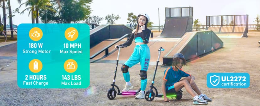 Gyroor H40 Kids Electric Scooter, 180W Motor, Up to 10 MPH, LED Display & Colorful Lights, Adjustable Height, for Boys & Girls Ages 8-12, Great Birthday Gift