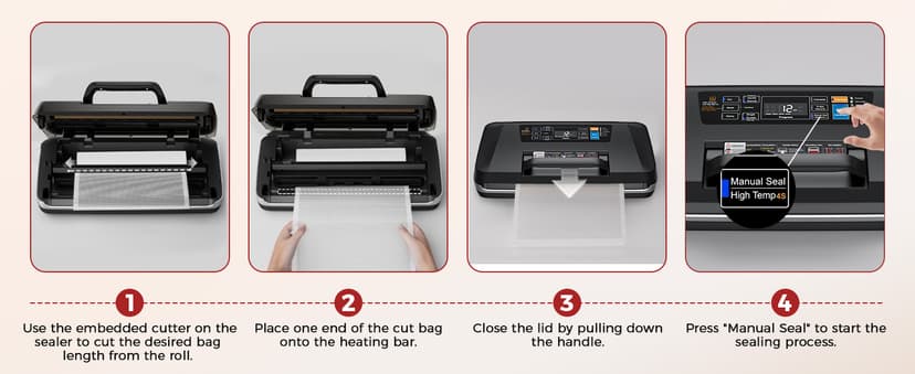 95kpa Vacuum Sealer Machine,Commercial Full Automatic Food Sealer,Powerful Sealing System with Double Heat Seal,Built-in Cutter&Bags Storage,1 Bag Rolls and 10 pcs Pre-cut Bags
