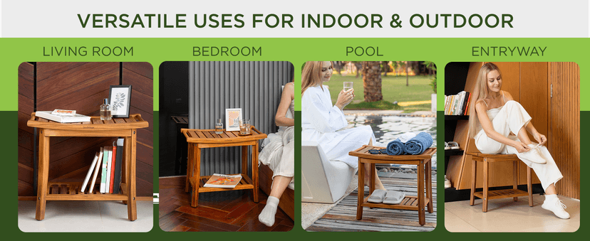 Premium 22" Teak Shower Bench with Handles, Waterproof Teak Shower Stool, Wooden Stool for Bathroom, Teak Wood Shower Bench Stool Seat Chair for Shower Storage Shelf, 300 Lbs Capacity