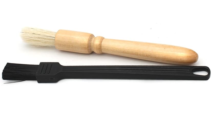 2 Pack Coffee Grinder Cleaning Brush, Heavy Wood Handle & Natural Bristles Wood Dusting Espresso Brush and Nylon Espresso Machine Brush